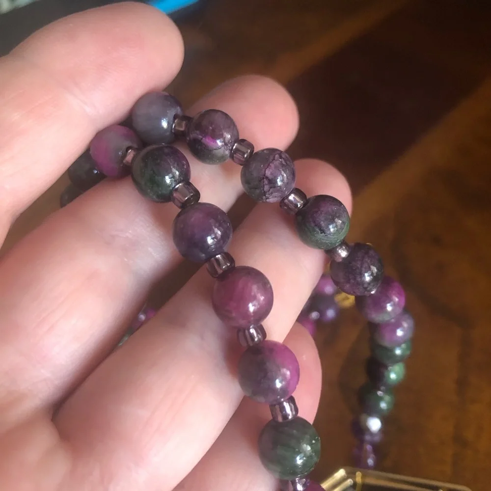 Handcrafted genuine ruby in zoisite geometric topaz pendant necklace
